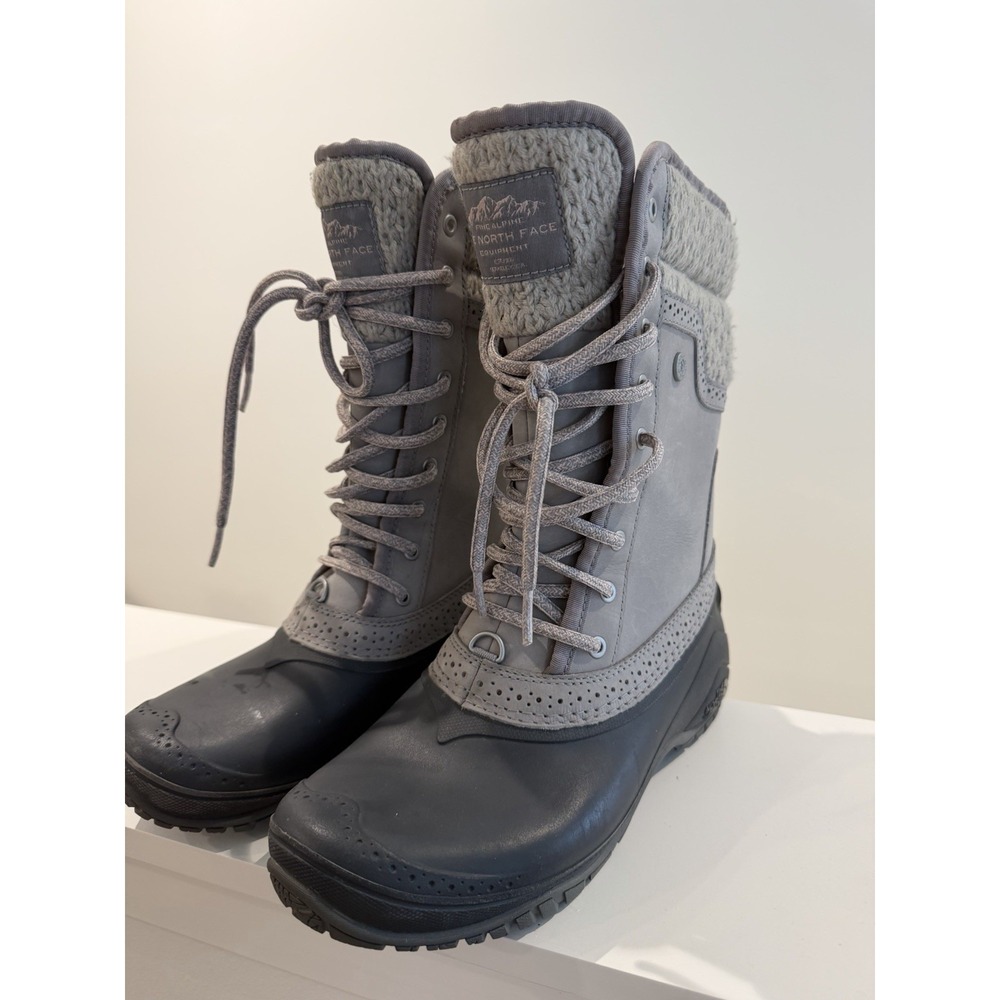 The North Face Women's Gray Insulated Lace-Up Winter Snow Boots Faux Fur Size 8